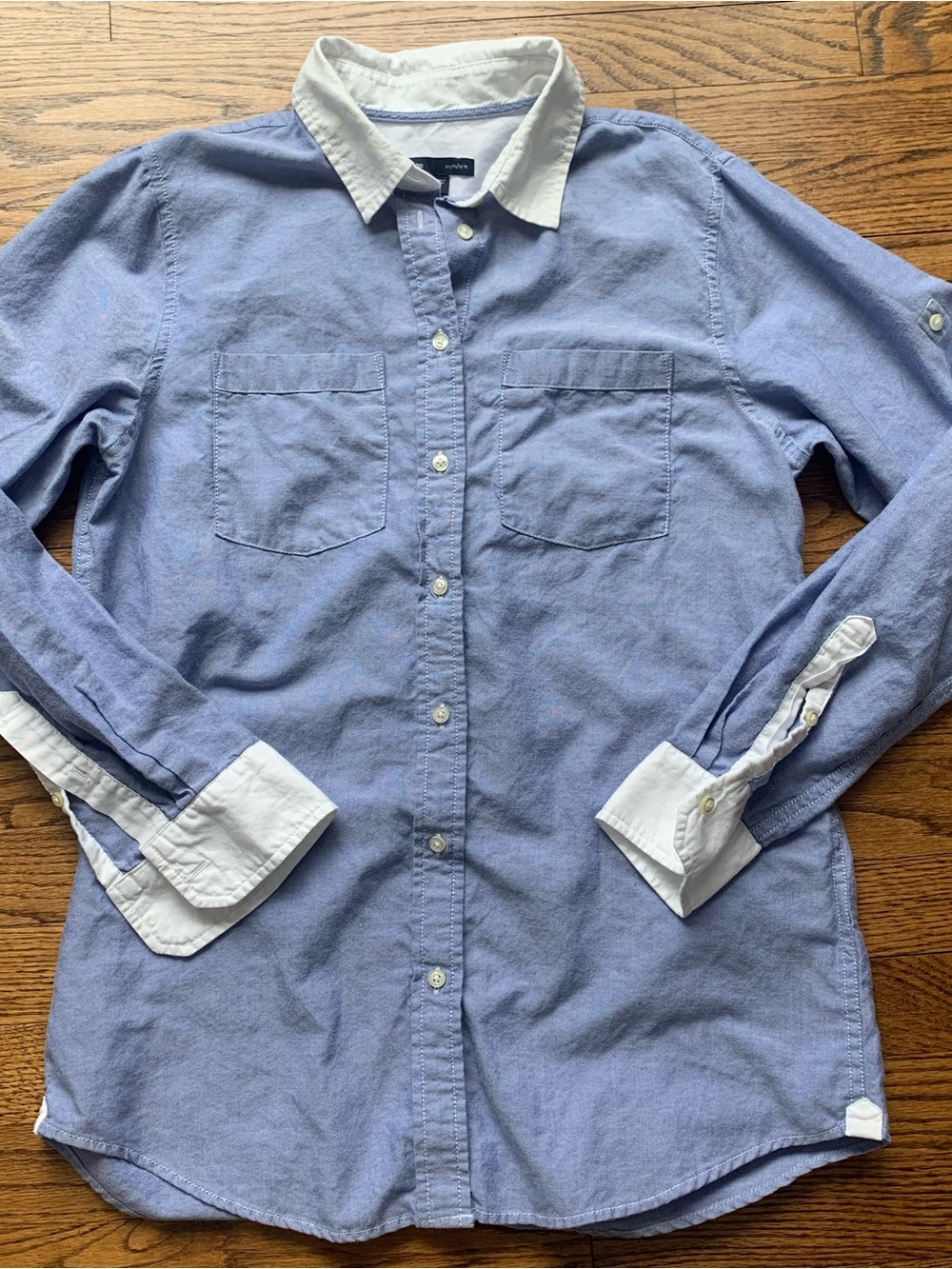Gap Boyfriend Fit Sz S Oxford Shirt “Banker Style” w Contrast Collar and Cuffs